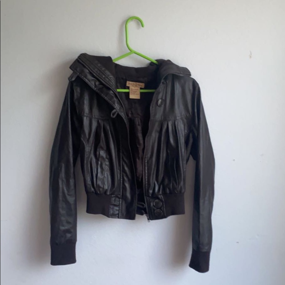 brown leather jacket